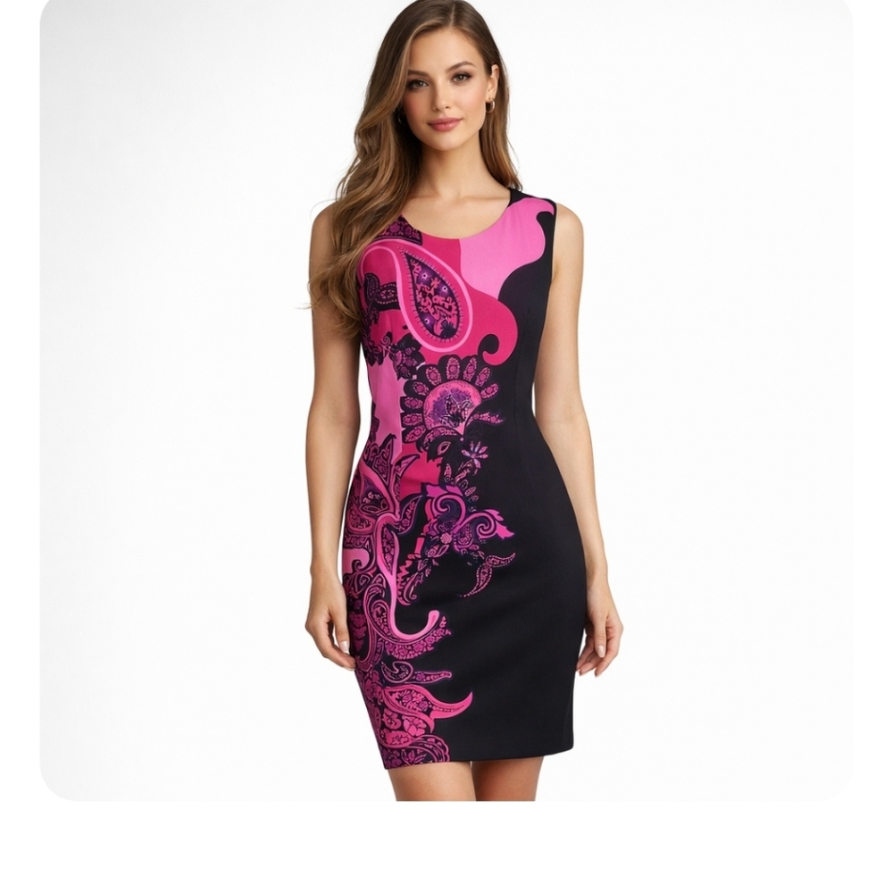 Pink and Black Paisley Dress